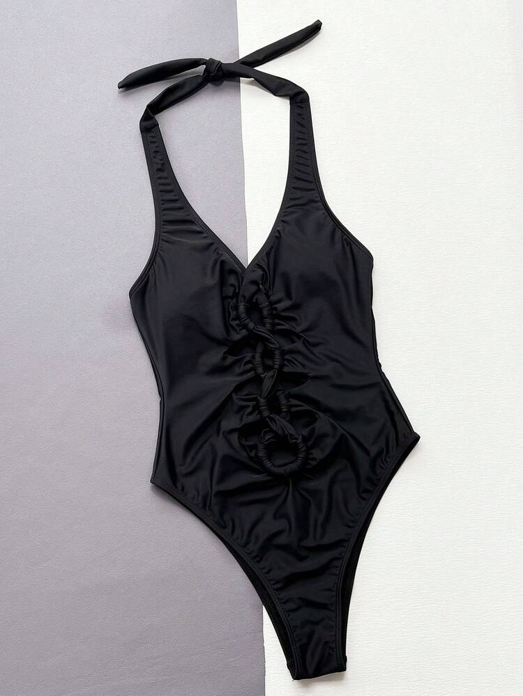 Cross Cutout Detail Halterneck One-Piece Swimsuit Summer