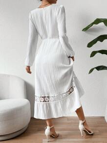 SHEIN Frenchy Women's Embroidery Patchwork Hollow Out Dress - White - View 2