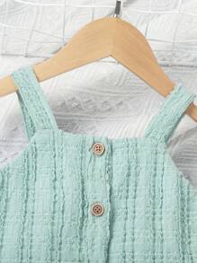 SHEIN 小女孩優雅綠色紋理吊帶背心上衣搭配配套裙子兩件套 - 綠色 - 查看 5