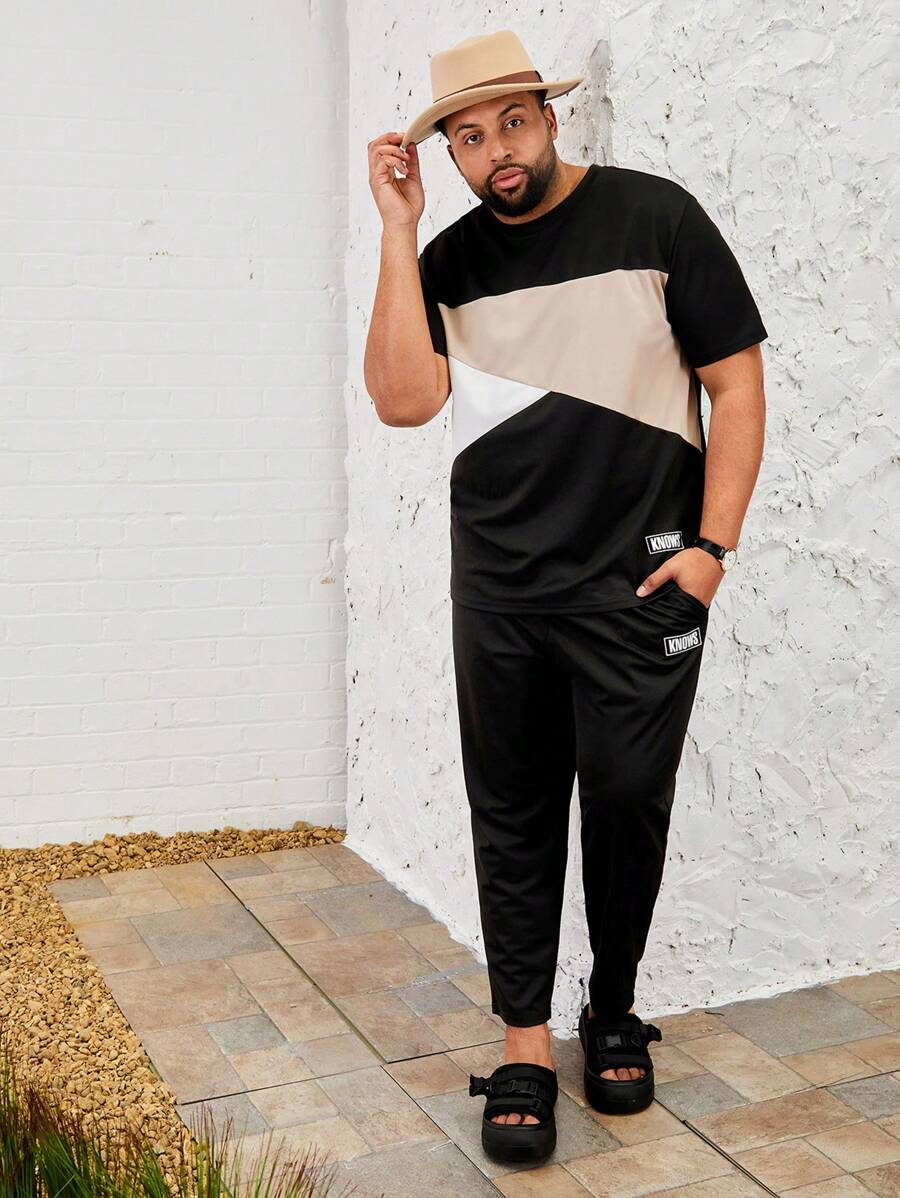 GENTILAND 男士加大尺寸 Monogram 針織休閒短袖 T 恤和褲子兩件式