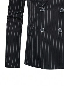 Calvornis Men Striped Double Breasted Blazer & Suit Pants Set - Black - View 4