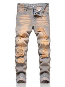 Men'S Vintage Washed Ripped Jeans - Medium Wash - View 1