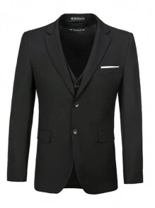 3 件套男士西装外套、衬衫和裤子 - 黑色 - 查看 4