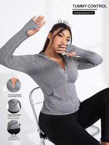 Easithlete 女士大碼帽裝運動夾克 - 灰色 - 查看 1