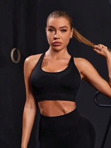 Easithlete Seamless Yoga Sports Bra With High Support, Cross Back Design, Adjustable Straps, Suitable For Daily Workout - Black - View 2