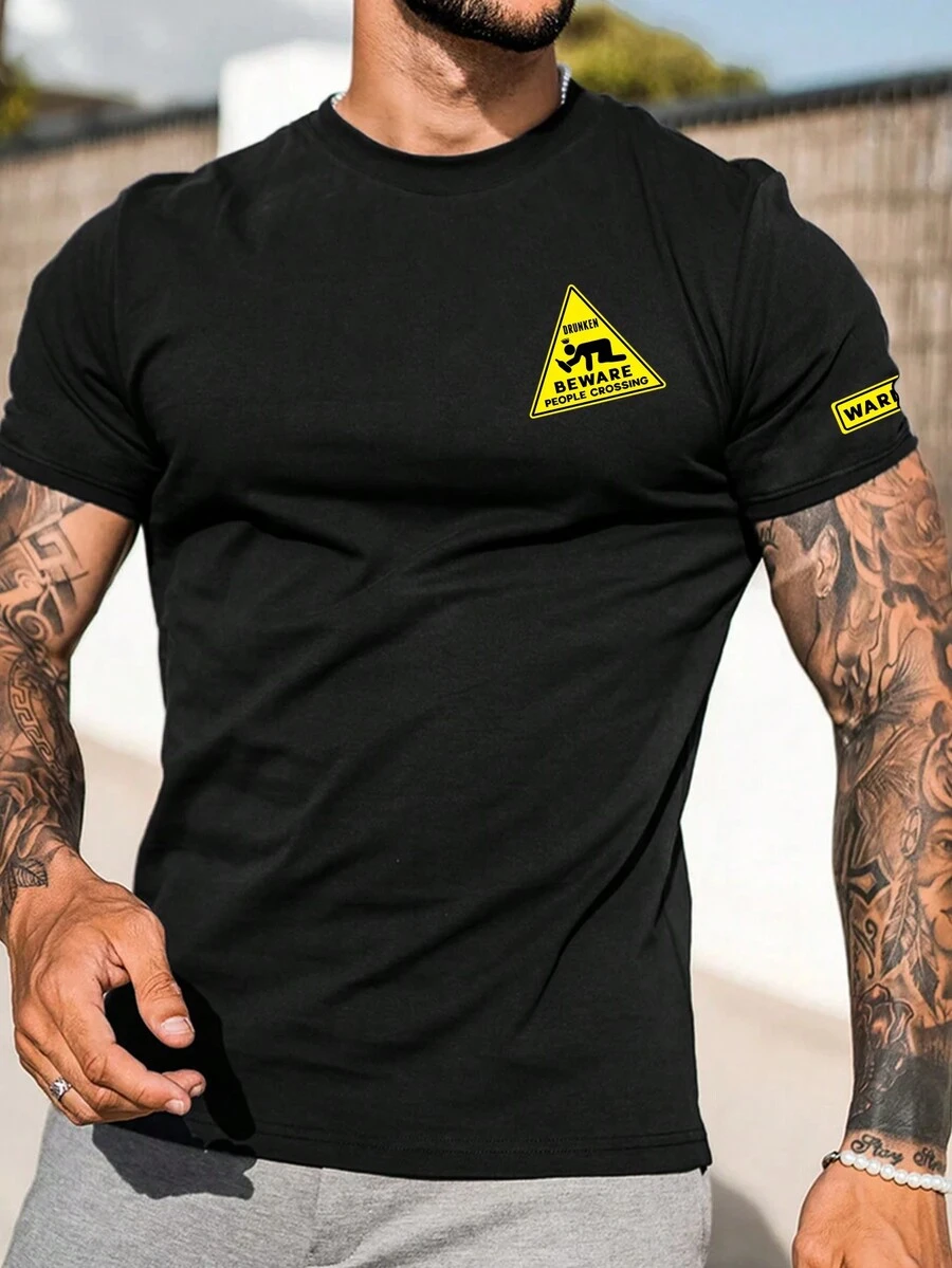男款印花圓領t卹 - 黑色 - 查看 1