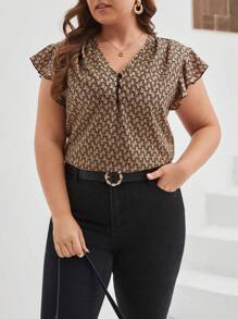 SHEIN Frenchy Kích thước lớn Của phụ nữ Nút Hoa In Tay áo xù Áo sơ mi - Nhiều màu - Xem 1