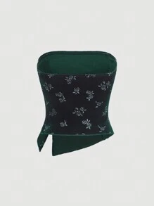 SHEIN MOD Women's Floral Printed Side Split Tube Top - Dark Green - View 2