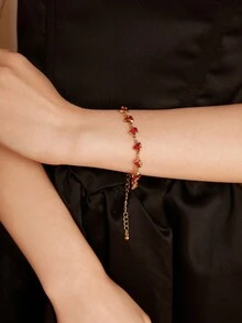 SHEIN MOD 1pc Golden Heart Shaped Unconventional & Designable Bracelet For Girls, Christmas - Red - View 2