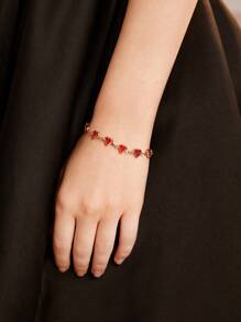 SHEIN MOD 1pc Golden Heart Shaped Unconventional & Designable Bracelet For Girls, Christmas - Red - View 3