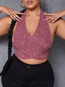 SHEIN SXY 女款大尺碼交叉裹身 V 領掛脖背心 - 紅色 - 查看 6