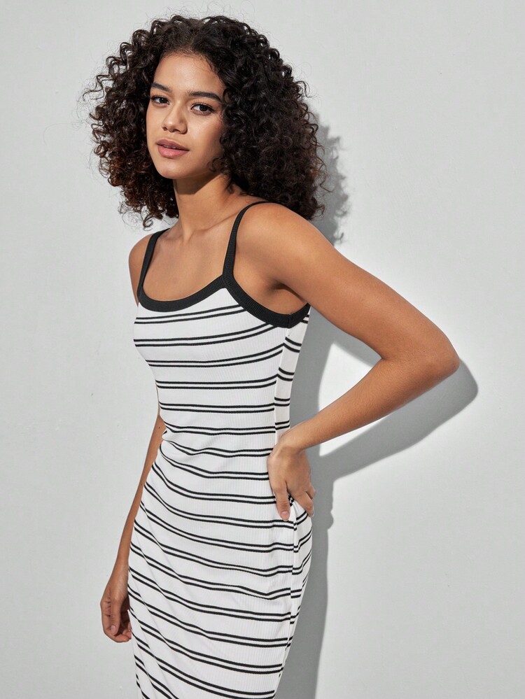 Forever 21 Women's Striped High Slit Spaghetti Strap Dress - White - View 5