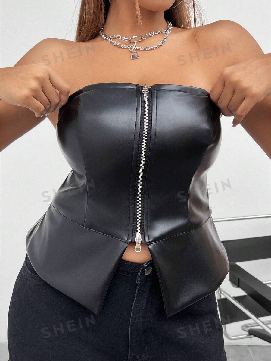 SHEIN ICON Top De Tubo Con Cremallera Y Bragueta De Talla Grande Para Mujer