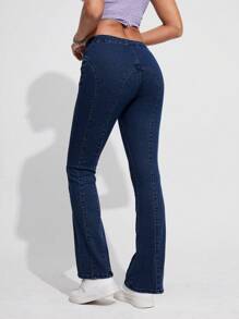 SHEIN ICON Quý cô Vượt qua Dây thắt lưng Pháo sáng Quần jean - Rửa tối - Xem 2