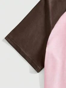 ROMWE Grunge Punk Ladies Pajama Set Raglan Short Sleeve Plaid Shorts Star Offset Print, School - Pink - View 4