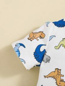 SHEIN Em bé Con trai Khủng long Cartoon Mẫu Vòng cổ Ngắn tay Bộ áo và quần Pajama - Nhiều màu - Xem 4