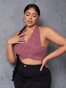 SHEIN SXY 女款大尺碼交叉裹身 V 領掛脖背心 - 紅色 - 查看 5