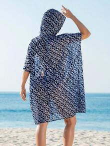SHEIN Swim 1 chiếc váy trùm đầu in họa tiết cánh dơi tay dài mùa hè - Nhiều màu - Xem 3