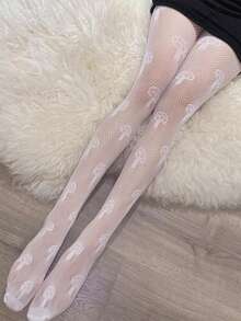 ROMWE Kawaii 1pc Mushroom Patterned Stylish Tights - White - View 3