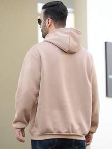 男士大尺碼字母印花連帽抓絨運動衫 - 咖啡棕 - 查看 2