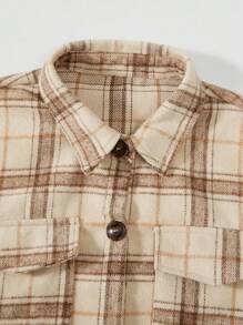 Teen Girls' Warm Plaid Pattern Long Sleeve Jacket With Buckles