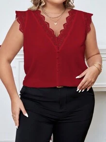 SHEIN Clasi Plus Size Women's Lace Panel Shirt