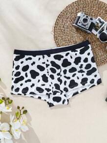 SHEIN Plus Size Women's Cow Print Boxer Shorts - Black and White - View 6