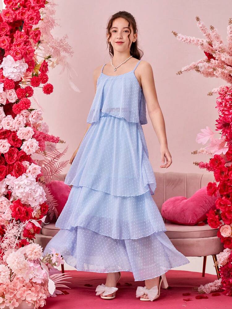 Teenagers (Female) Casual Elegant Cami Top Cake Skirt Two-Piece Set