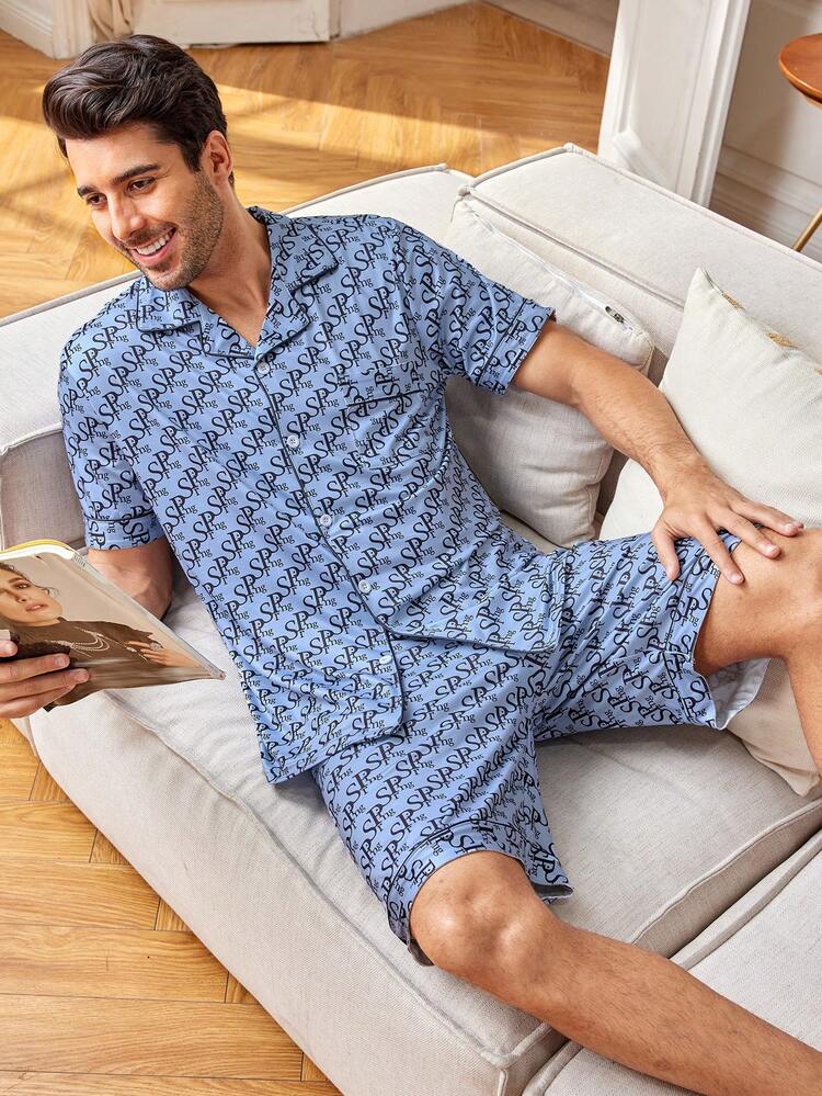 Men'S All-Over Printed And Edged Loungewear Suit