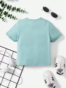 Baby Boy Casual Car Graphic Print Short Sleeve Round Neck T-Shirt Suitable For Summer - Mint Green - View 2