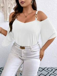 Rometta Plus Size Open Shoulder Shirt - White - View 7
