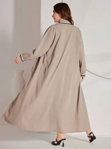 Al Najma Women's Plus Size Patchwork Web Double Pocket Jacket Abayas - Grey - View 2