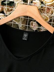 SHEIN LUNE 加大尺碼千鳥格拼接裙 - 黑色 - 查看 3