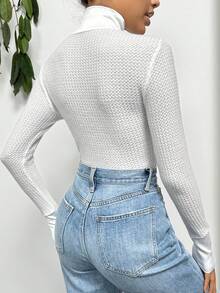 SHEIN Essnce Turtleneck Long Sleeve Bodysuit - White - View 2