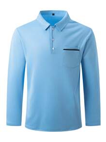 Polo De Manga Larga Para Hombre - Azul - Ver 2