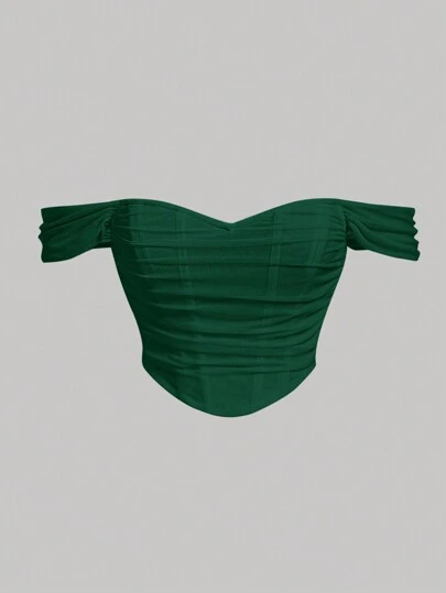 SHEIN MOD Blusa con hombros descubiertos y drapeado en talla grande para mujer