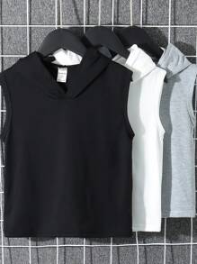 SHEIN 3Pcs/Set Kids Casual Black/White/Gray Getaway, Holiday, Travel, Relax, Sunbathing Summer Tank Top Sets