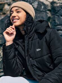 In My Nature In My Nature Women's Hooded Padded Coat With Letter Print, Sports Style