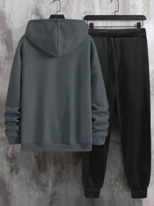 Manfinity Homme Men Slogan Graphic Kangaroo Pocket Thermal Drawstring Hoodie & Sweatpants - Multicolor - View 2