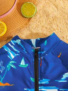 SHEIN 少男休閒全印花緊身泳衣 - 彩色 - 查看 5