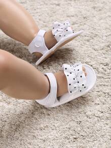夏季新生儿星星印花防滑凉鞋，带软布鞋底，0-1 岁 - 白色 - 查看 5