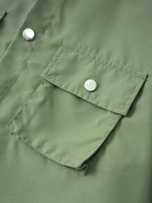Manfinity Homme Men'S Button-Up Shacket With Flap Pockets - Army Green - View 7