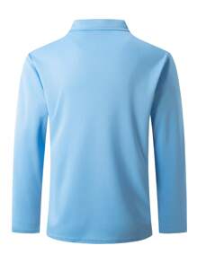 Polo De Manga Larga Para Hombre - Azul - Ver 3
