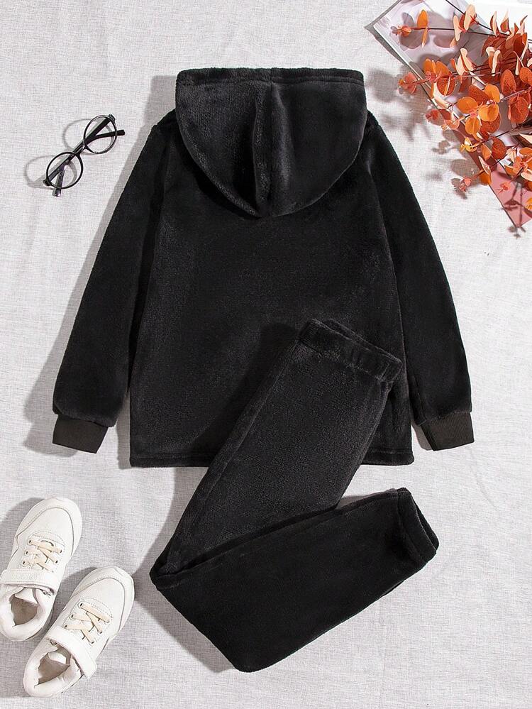 Young Girl Solid Teddy Hoodie & Pants