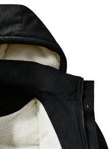 Men's Winter Thickened And Warm Coat, Fashion Solid Color Simple Jacket Outwear - Black - View 4