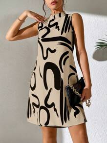 Chiquease Women's Sleeveless Printed Stand Collar Loose Dress - Multicolor - View 5