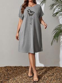 EMERY ROSE Kích thước lớn Của phụ nữ In bướm Giải trí Màu xám Đồ họa Đầm Cho mùa xuân - Xám - Xem 4