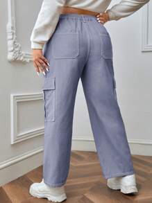 SHEIN EZwear Plus Size Solid Color Cargo Style Jeans - Light Grey - View 2