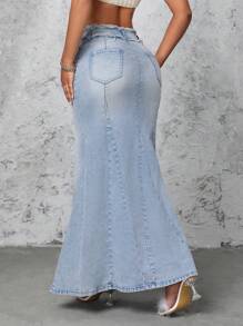 SHEIN SXY Frayed Hem Denim Mermaid Skirt
