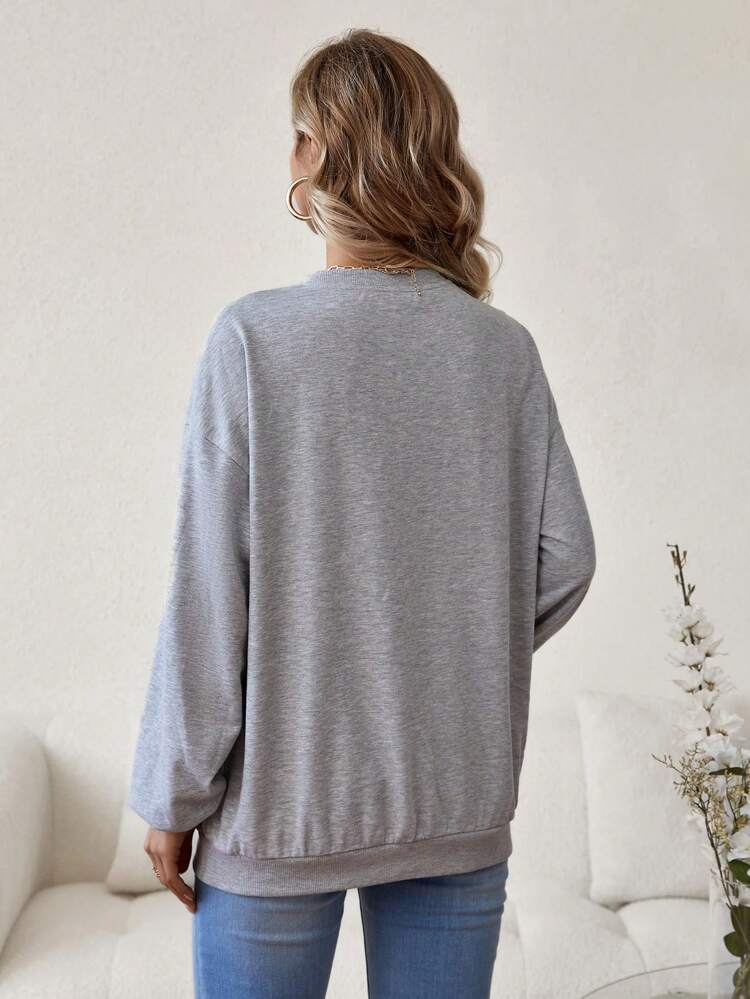 Maternity Letter Embroidered Round Neck Drop Shoulder Sweatshirt, For Winter